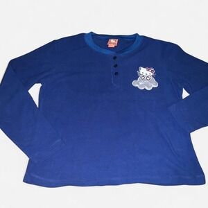 Blue Hello Kitty long sleeve soft polyester PJ shirt